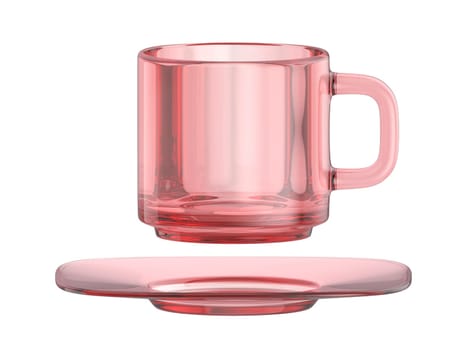 Empty red glass coffee cup and a saucer, isolated on a white background