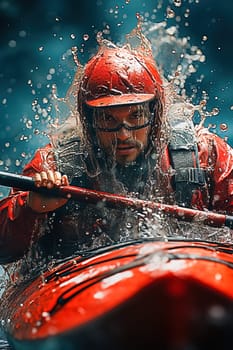 A man is floating in a kayak. High quality photo