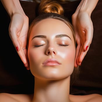 A woman gets a facial massage at a beauty parlor. High quality photo