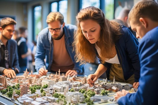 A group of architects discussing the layout of the city. High quality photo