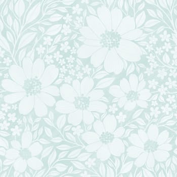 Floral Seamless Pattern of Pastel Blue Flowers and Leaves with Texture, Great for Textiles, Surfaces, Wallpapers, Wrapping Papers, Fabrics, Prints, Package Design, Fashion, Beauty Products