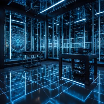High-Tech Control Room with Digital Interface and Advanced Network Systems. High quality photo
