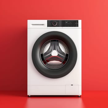 Washing machine isolated on red background.