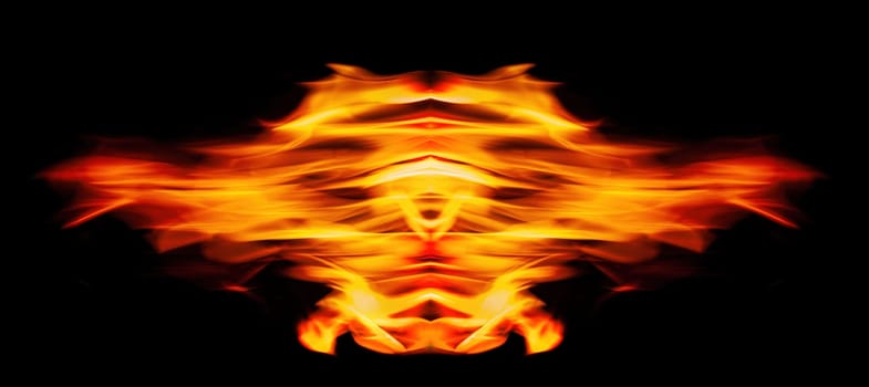 Decorative background with fire flames on black with copy space