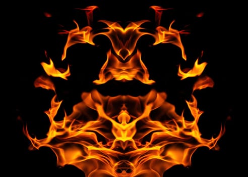 Decorative background with fire flames on black with copy space