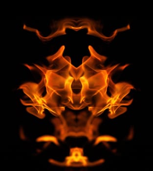 Decorative background with fire flames on black with copy space