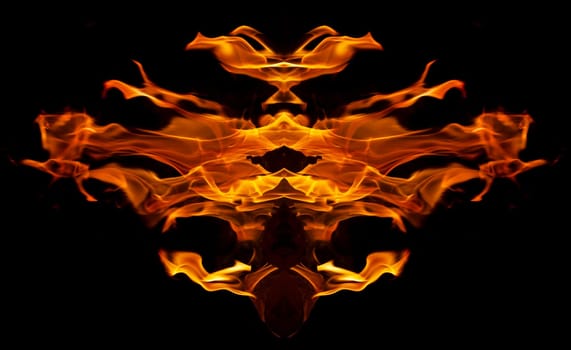 Decorative background with fire flames on black with copy space