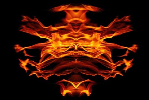 Decorative background with fire flames on black with copy space