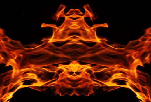 Orange fire flames on a black background