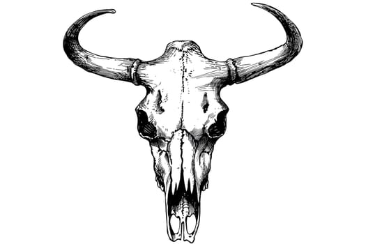 Black and White Vintage Hand Drawn Animal Skull cut out Illustration