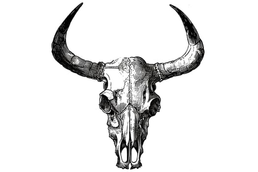 Black and White Vintage Hand Drawn Animal Skull cut out Illustration