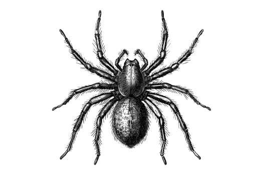 A black and white drawing of a spider cut out illustration for Halloween