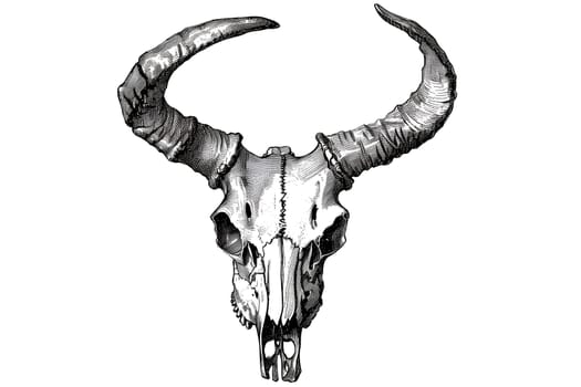 Black and White Vintage Hand Drawn Animal Skull cut out Illustration