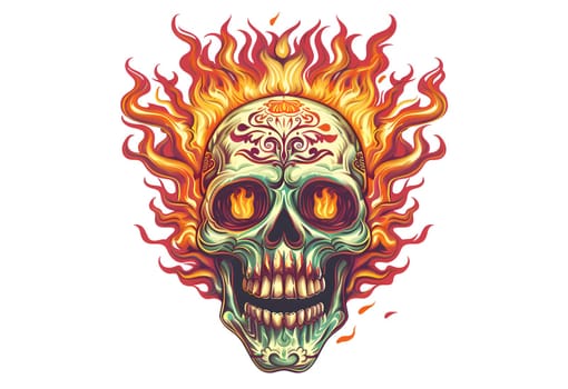 Vintage retro illustration of a burning Skull for Halloween, Day of the Dead