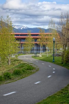 Bike and walking path leads to the Cedar Street Bridge in Sandpoint, Idaho.