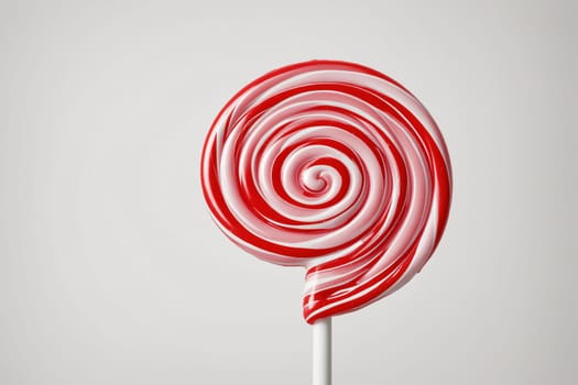 Vibrant spiral lollipop in red and white, featuring a classic candy cane swirl pattern.