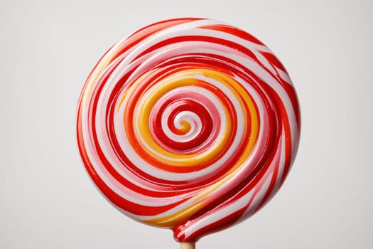 Delicious red and white lollipop with a swirl design, ideal for satisfying a sweet tooth.