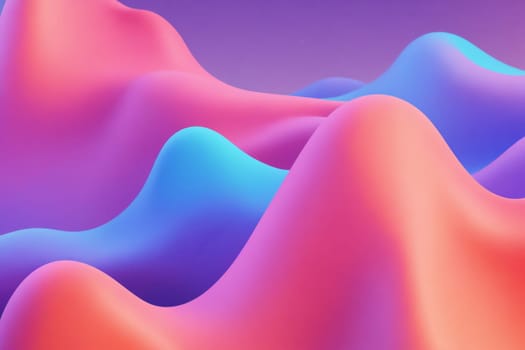 A digital rendering of a 3D abstract sculpture. The sculpture is composed of a smooth, flowing liquid form, rendered in shades of pink, orange, and blue. The liquid appears to be reflecting the colors of its surroundings, creating a sense of depth and movement.