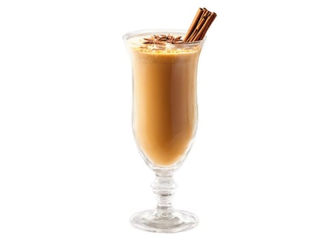 Chai Tea Rich chai tea in a tall glass with cinnamon sticks and star anise. Drink isolated on transparent background.