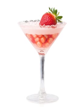 Strawberry Shortcake Fruity pink cocktail in a tall clear glass garnished with a slice. Drink isolated on transparent background.