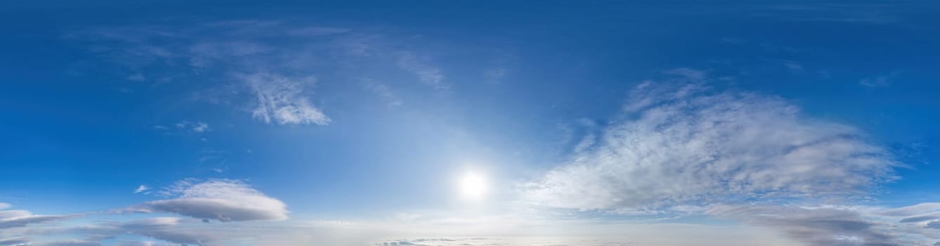 sky panorama with clouds without ground, for easy use in 3D graphics and panorama for composits in aerial and ground spherical panoramas as a sky dome