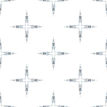 Watercolor ikat repeating tile border. Black and white elegant boho chic summer design. Textile ready interesting print, swimwear fabric, wallpaper, wrapping. Ikat repeating swimwear design.