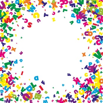 Falling letters of English language. Colorful childish flying characters of Latin alphabet. Foreign languages study concept. Back to school banner .