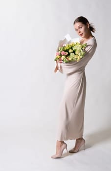 young woman fashion flowers dress attractive beautiful white lady elegant beauty model style