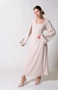 beauty young lady attractive white studio beautiful style woman elegant fashion model dress