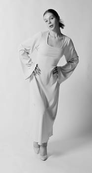 beautiful young dress style fashion lady model attractive woman elegant white beauty studio