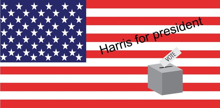 vote for harris american elections with the american flaf and voting box
