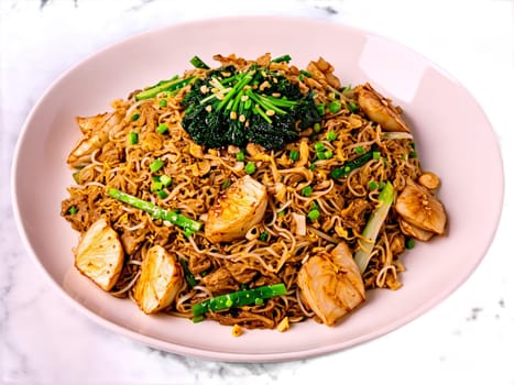 Pad see ew with stir fried rice noodles protein and vegetables. Food isolated on transparent background.