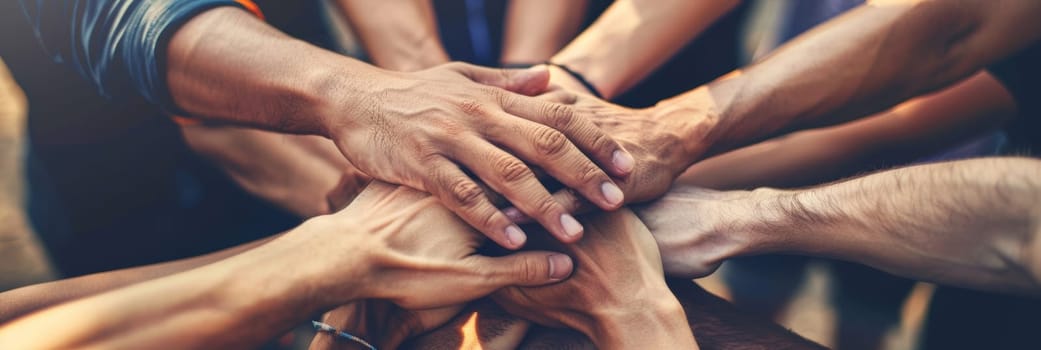 Close-up of hands joined together, symbolizing unity and teamwork