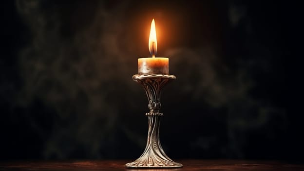 Candle in an antique silver candleholder.