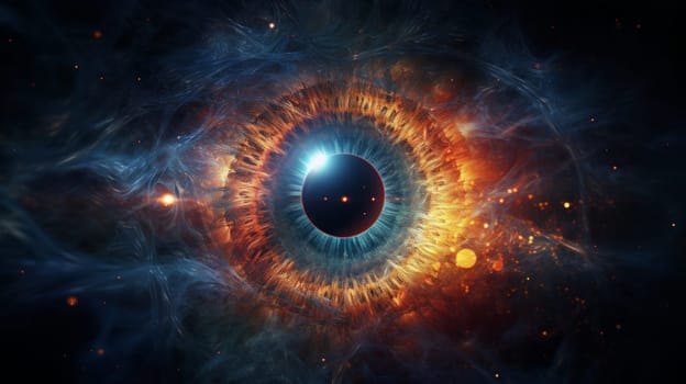 A close up of an eye looking into the distance.