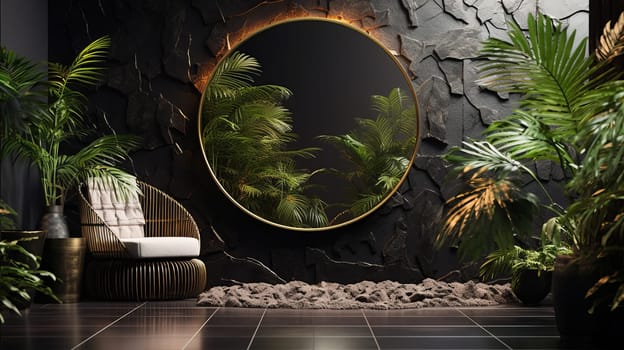 Mirror on Wall, Next to Plants, Reflection and Nature Harmoniously Paired.