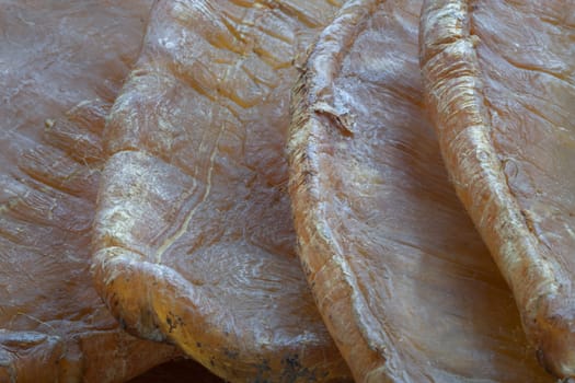 Detail of Fish Maw Soup or Dried Fish Stomach (Dried Fish Bladder). Chinese dried food, Healthy eating lifestyle concept, Space for text, Selective focus.