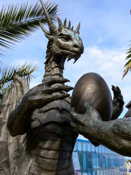 BULGARIA, VARNA - JUNE 06, 2013: 
Modern statue "The dragons in love" by the artist Darin Lazarov located in the Sea Garden of Varna