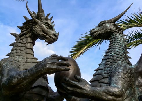 BULGARIA, VARNA - JUNE 06, 2013: 
Modern statue "The dragons in love" by the artist Darin Lazarov located in the Sea Garden of Varna