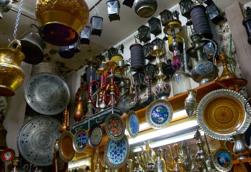 TRABZON, Türkiye - OCTOBER 22, 2014: Sale of souvenirs and antiques in small shops in Trabzon, Türkiye 