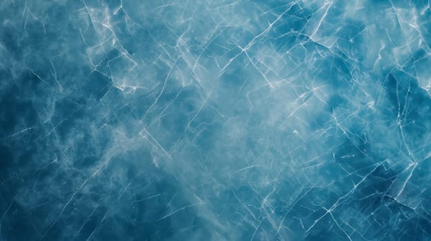 A close-up view of frozen lake water, showcasing the intricate network of cracks across the ice - Generative AI