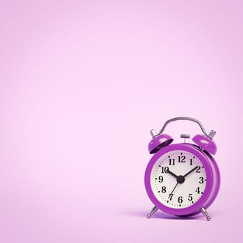 Purple Alarm Clock on Purple Background with Copy Space 3D Render Illustration