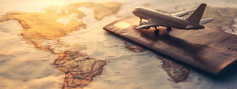 concept of preparation for travel passport airplane. selective focus. Generative AI. tours