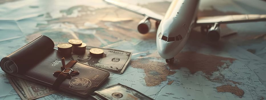 concept of preparation for travel passport airplane. selective focus. Generative AI. tours