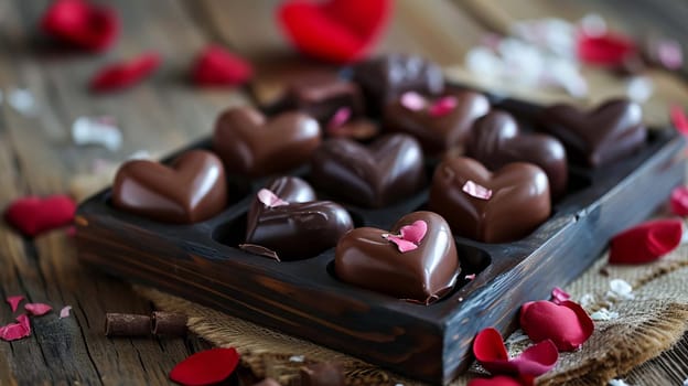 heart shaped chocolate on a tray. selective focus. Generative AI, food