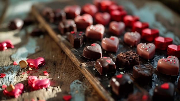 heart shaped chocolate on a tray. selective focus. Generative AI, food