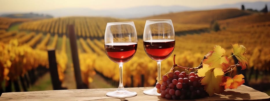 glass of wine on a wooden barrel. selective focus. food Generative AI,