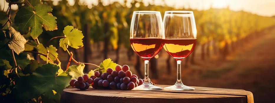 glass of wine on a wooden barrel. selective focus. food Generative AI,