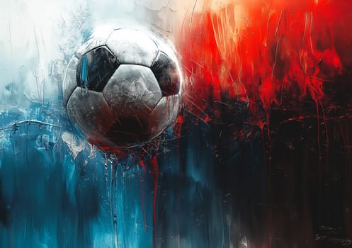 Soccer ball abstract art painting with colorful canvas texture and vibrant background