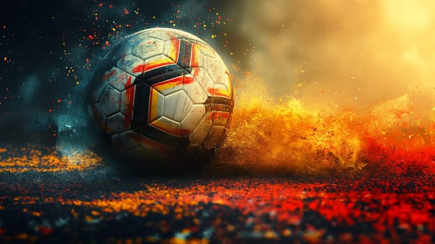 Dynamic soccer ball in action during an intense game on the field in a stadium with goal insight